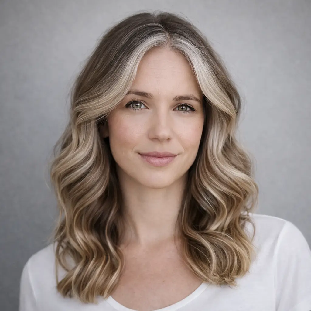 Grey blonde hair blending with a natural seamless finish at Slinky Hairdressing